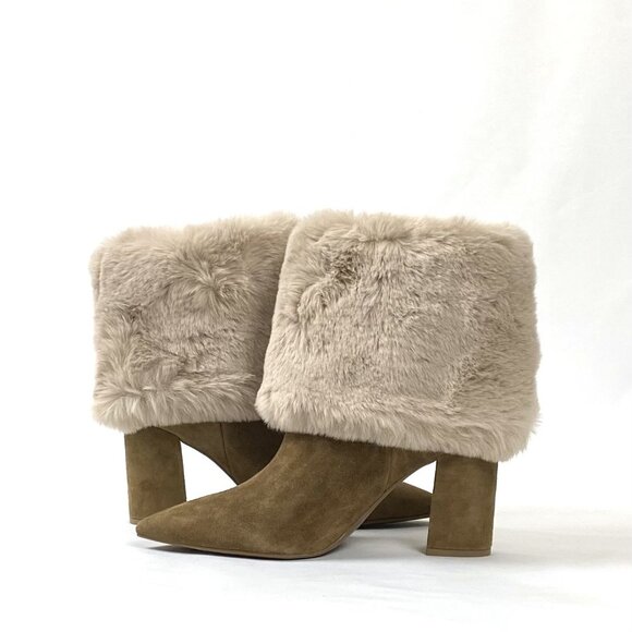 New Nine West Chrissa Dark Natural Suede Fur Cuffed Boot 8 & 10 - Picture 3 of 13
